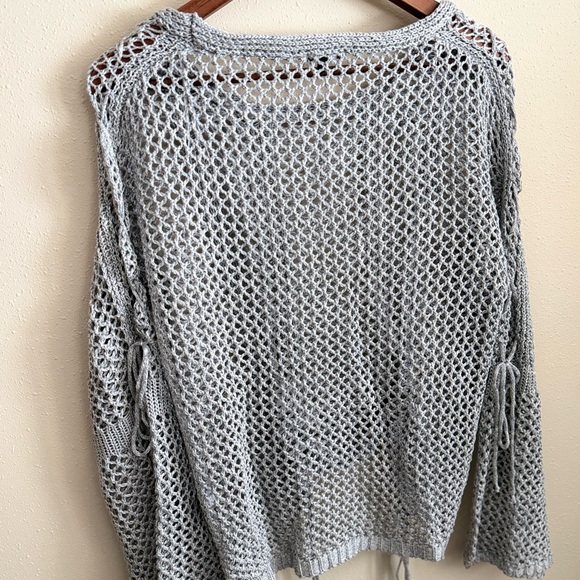 Rebecca Elliot Gray Open Knit Mesh Sweater | Tie Side Pullover | Size M - Picture 6 of 7